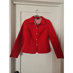 RL Richard New York Red Quilted Jacket Womens 10P Petite Snap Button Striped
